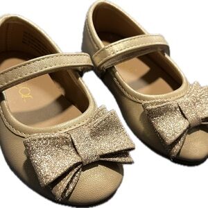 Gold Glitter Bow Kids Shoes